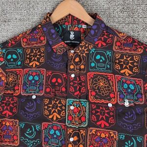 Raised by Coyotes Mens Skull Day of the Dead Short Sleeve Pearl Snap Shirt Med
